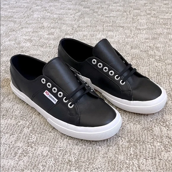 Superga 2750 Women's Black Italian Nappa Leather Sneaker—8 1/2 - Picture 4 of 13